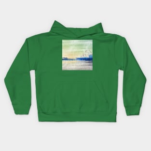 Green and Grey distressed effect Santa Monica Pier in Los Angeles, California Kids Hoodie